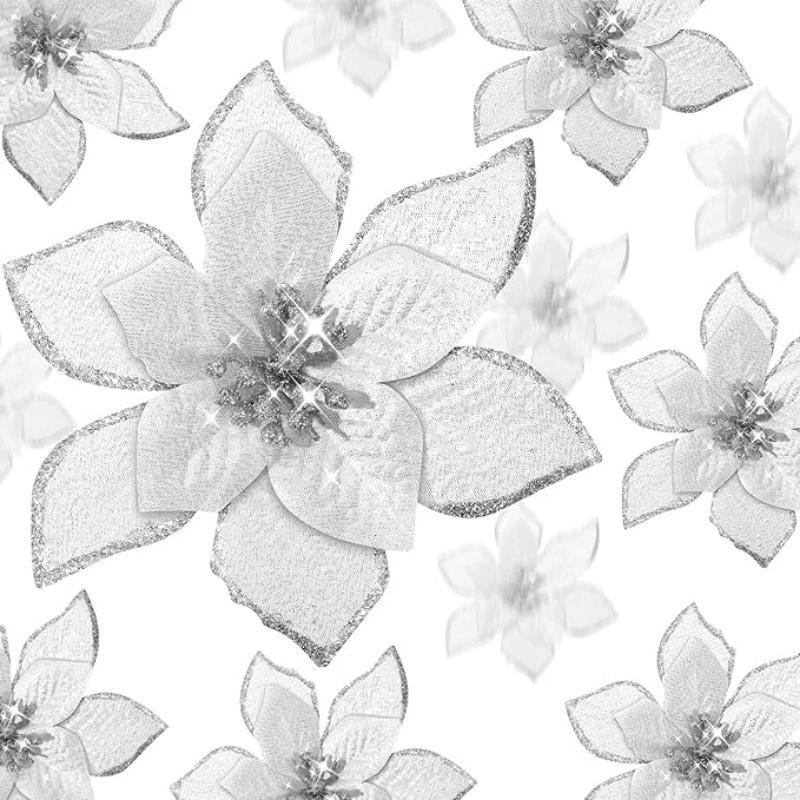 5/10 шт. Блестящее рождественское украшение 13 см Искусственные цветы Украшение для рождественской елки для домашнего декора Навидад Новый год 2026 Аксессуары