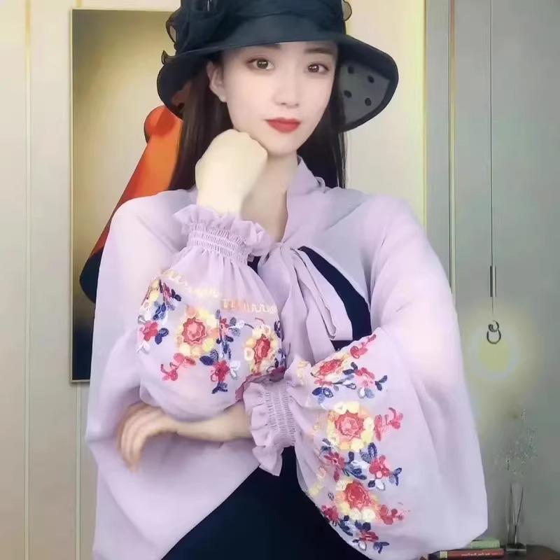 Летняя мода 2025 года, вышитый шифоновый платок с длинным рукавом из ледяного шелка для защиты от солнца при вождении и в помещениях с кондиционером