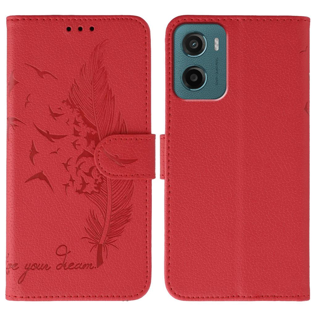 For Motorola Moto G05 4G Case Feather Imprint PU Leather Wallet Phone Cover