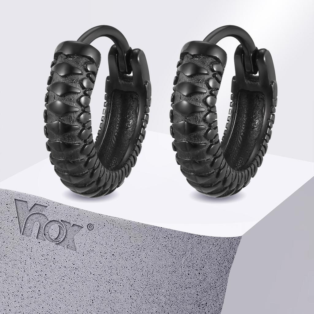 Vnox Черные серьги-кольца с текстурой змеи для мужчин, Гипоаллергенный металл Нержавеющая сталь Животное Мужские серьги для мальчиков, Крутой подарок для него