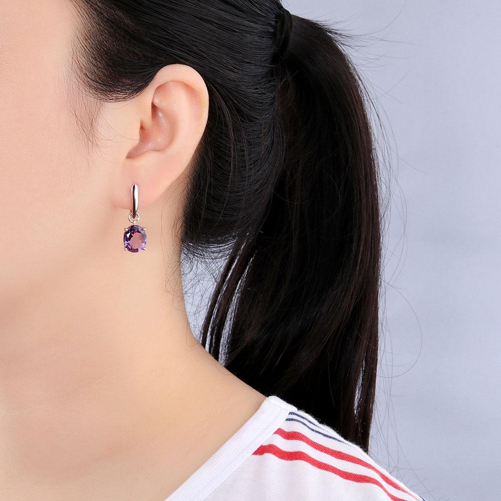 100% Natural Brazil Amethyst Oval 10* 12mm Gemstone Earrings 925 Sterling Silver Simple Design Fine Jewelry for Women Gift