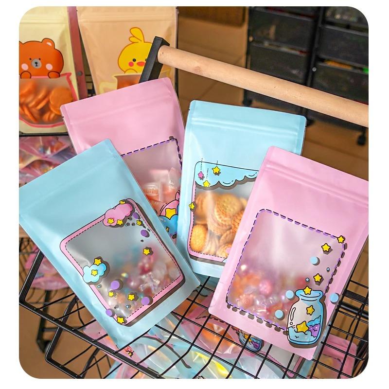 50pcs Cute Cartoon Translucent Viewing Window Plastic Packaging Bag Thicken Biscuit Snack Candy Storage Self-proclaimed Gift Bags