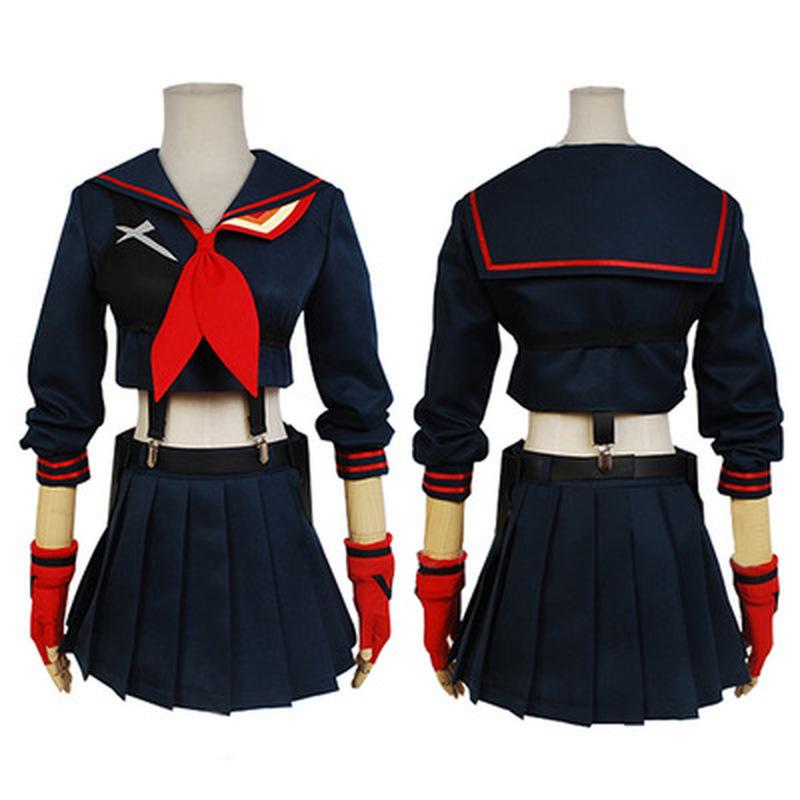 4pcs Sets Japanese Anime KILL La KILL Matoi Ryuko Cosplay Costume T-shirt Skirt Gloves Belt School Uniform Navy Sailor Suit