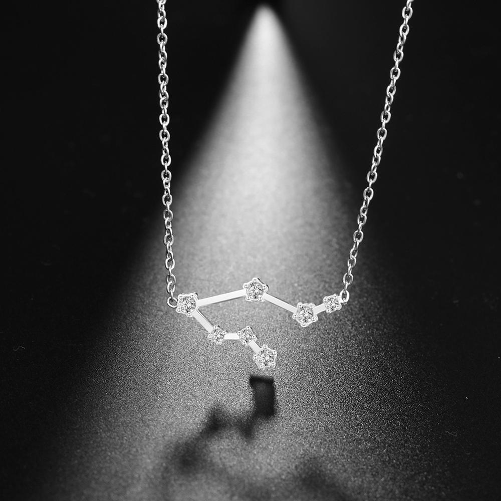 Clear Zircon Constellation Necklace Women Capricorn Libra Aries Leo Virgo Taurus Stainless Steel Horoscope Zodiac Necklaces Gift