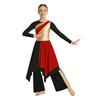 Girls Metallic Contrast Asymmetrical Hem Dress Wide Leg Pants Lyrical Praise Dance Costume Set