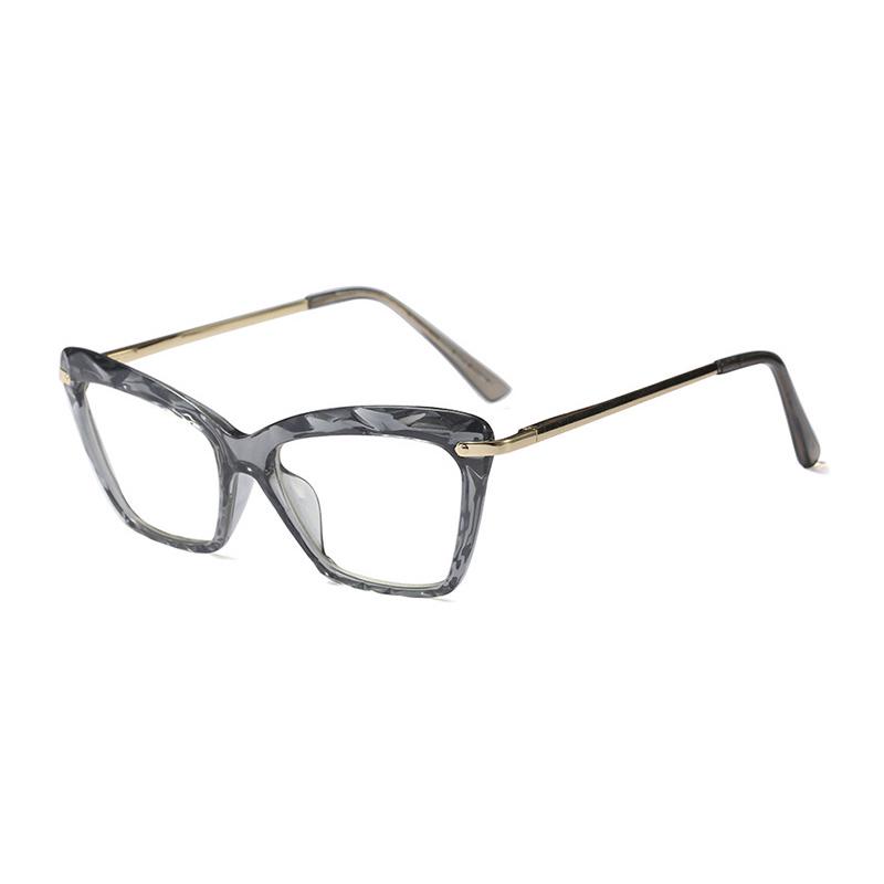 SHAUNA Spring Hinge Unique Faceted Eyeglasses Frame Women Transparent Cat Eye Glasses UV400