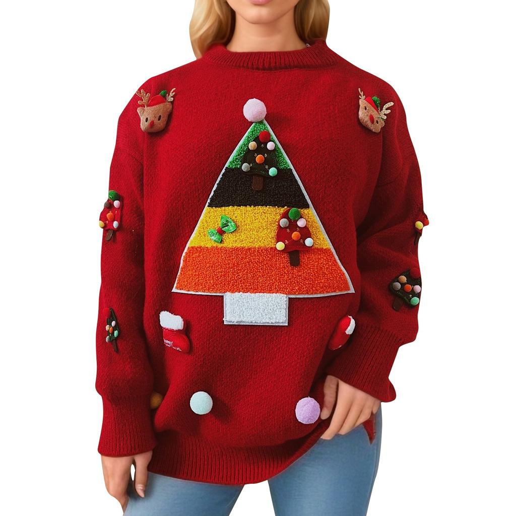 Женский осенне-зимний модный рождественский свитер с круглым вырезом и длинным рукавом
