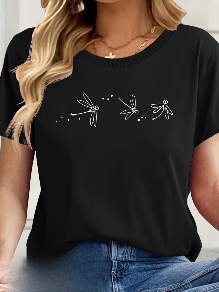 Unisex Casual Short Sleeve TShirt with Butterfly Dragonfly Animal Print Round Neck Fit Summer Casual Ladies T Shirts Soft Cloth