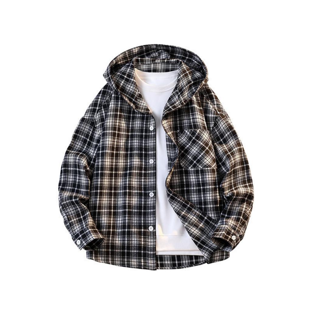 Мужская и женская свободная, повседневная и модная клетчатая рубашка с капюшоном с принтом, мужская рубашка с длинным рукавом на пуговицах, куртка