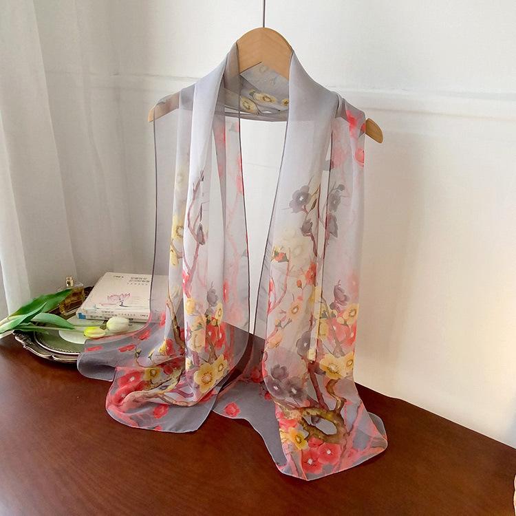 Spring Style Cicada Wings Long Silk Scarf for Women Spring and Autumn Thin Style Fashionable and Versatile Georgette Multi-color Printed Long Scarf
