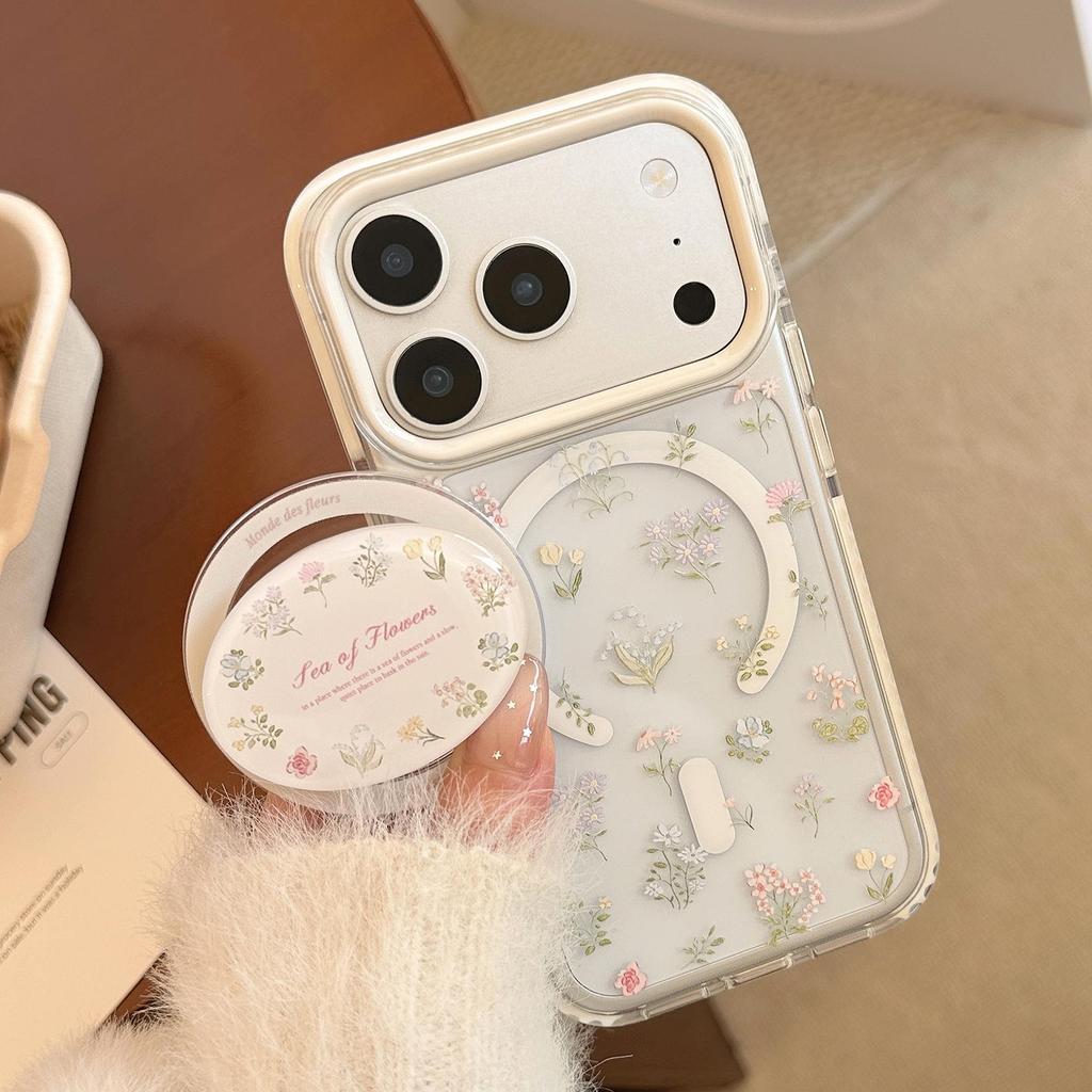 Чехол-подставка с магнитом и рисунком цветка для iPhone 16, iPhone 17 и iPhone 17 Pro Max