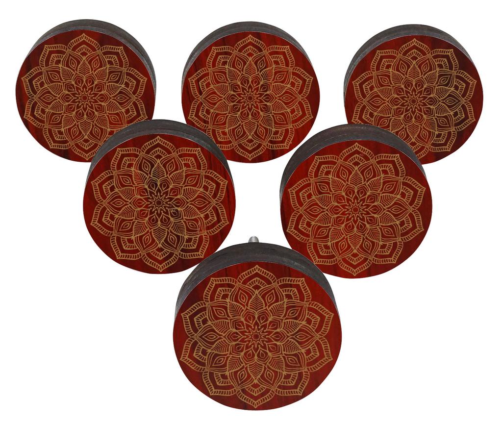 IBA Indianbeautifulart Brown Engraved Knobs Pack of 10 Wooden Wardrobe Door Knobs Drawer