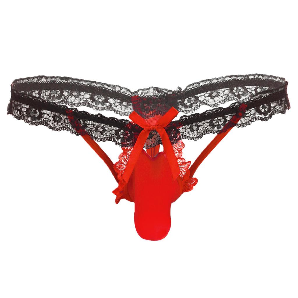 Мужские кружевные стринги с цветочным принтом, нижнее белье Sissy, сексуальная сумка с бантом, стринги, бикини, ночное белье Sissy