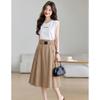 Summer intellectual elegant women's dress 2026 waist cinching slimming women's mid length skirt color blocked A-line skirt