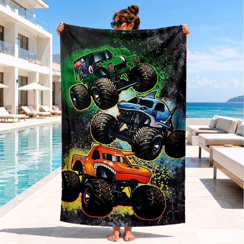 Mon-ster Truck Adventure Beach Towel, Super Soft Microfiber, Perfect Gift for Her/Him, Birthday, for Pool, Beach, Travel, Decor Beach Party