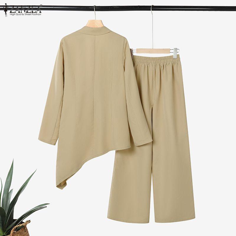 ZANZEA Женский кардиган с длинным рукавом, блузка и брюки, повседневные костюмы-двойки