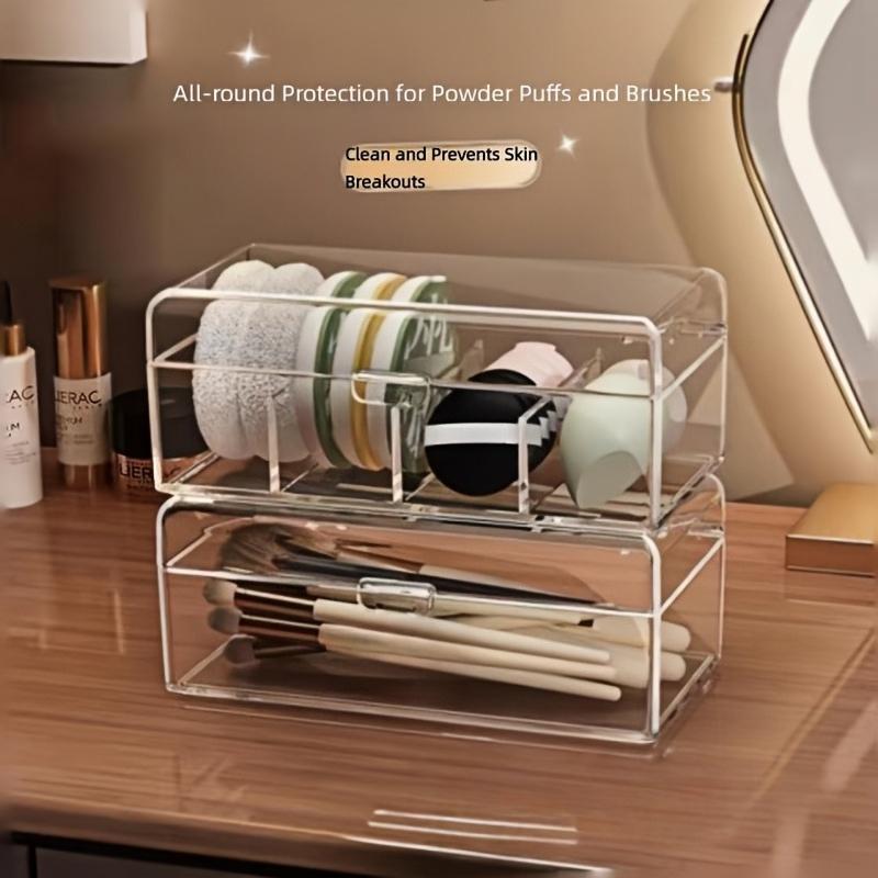 Portable Vanity Cosmetic Storage Box with Lid, Transparent Durable Organizer for Lipstick Eyeshadow Makeup Brushes