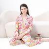 Пижамный комплект с винтажным принтом для женщин, рубашка с воротником-блейзером и брюки длиной до щиколотки, одежда для сна и отдыха