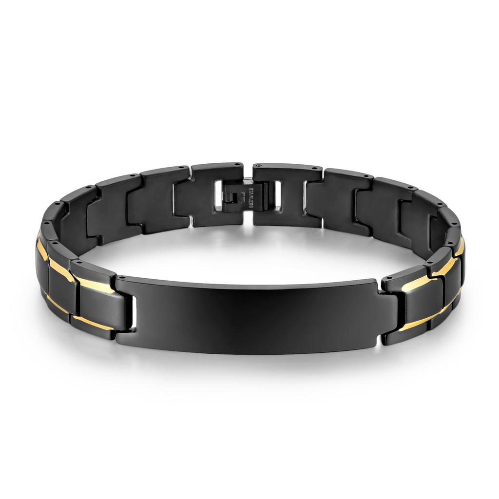 Fashionable Titanium Steel Black Gold Bent Brand Unisex Customized Stainless Steel Bracelet