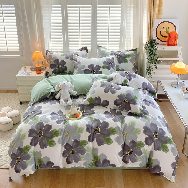 Утолщенный потертый комплект из четырех предметов, осенне-зимний комплект из хлопка из 4 предметов, простыня, пододеяльник, комплект наволочек, постельное белье.