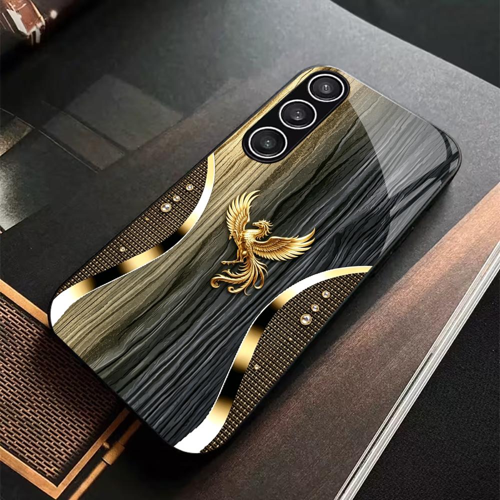 Чехол для телефона 'Древесная текстура и Золотой Феникс' стекло s26 ultra case s25 ultra case для Samsung Galaxy S26 S25 S24 S23 S22 FE Ultra Plus