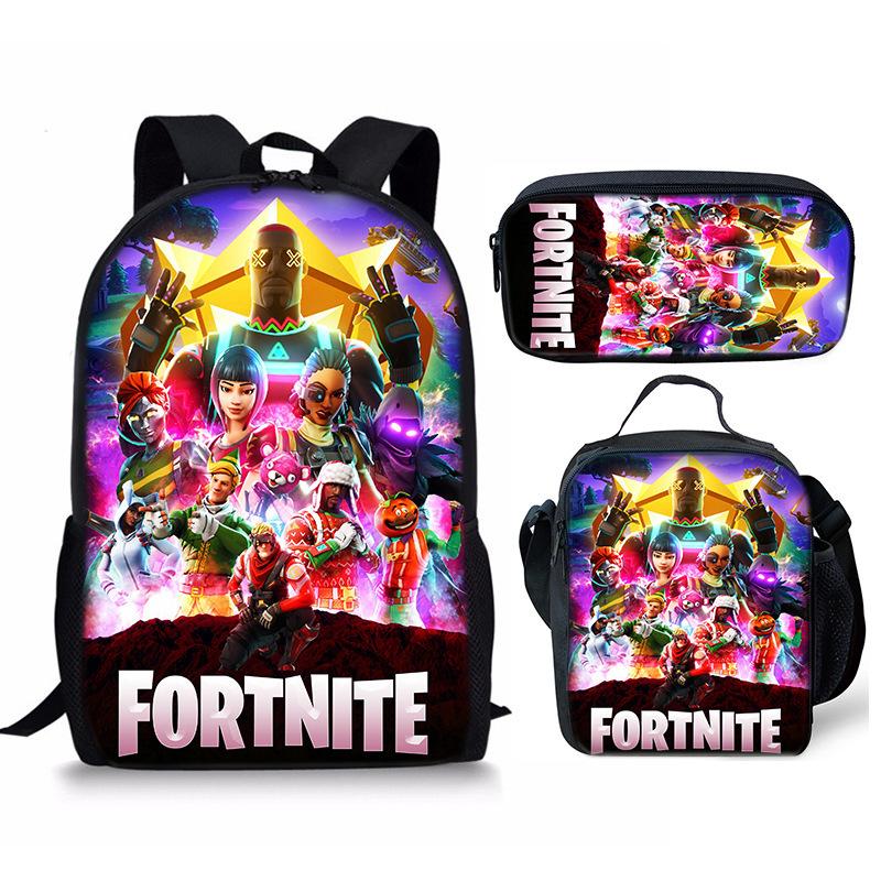 Back to School Students Cartoon Backpack Tote Bag Pencil Case 3 Piece Set Large Capacity Anti-Shoulder School Bag for Kids Teens