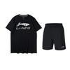 Li Ning Logo Print Letter Round Neck Short Sleeve T-Shirt And Mid Waist Shorts Casual Sports Set Unisex Sets Black AHST791-1+YKST119-1