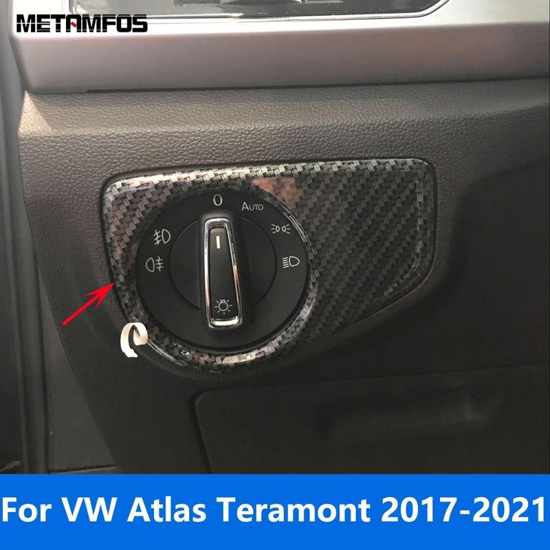 Interior Accessories For Volkswagen VW Atlas Teramont 2017- Carbon Fiber Head Light Lamp Switch Button Cover Trim