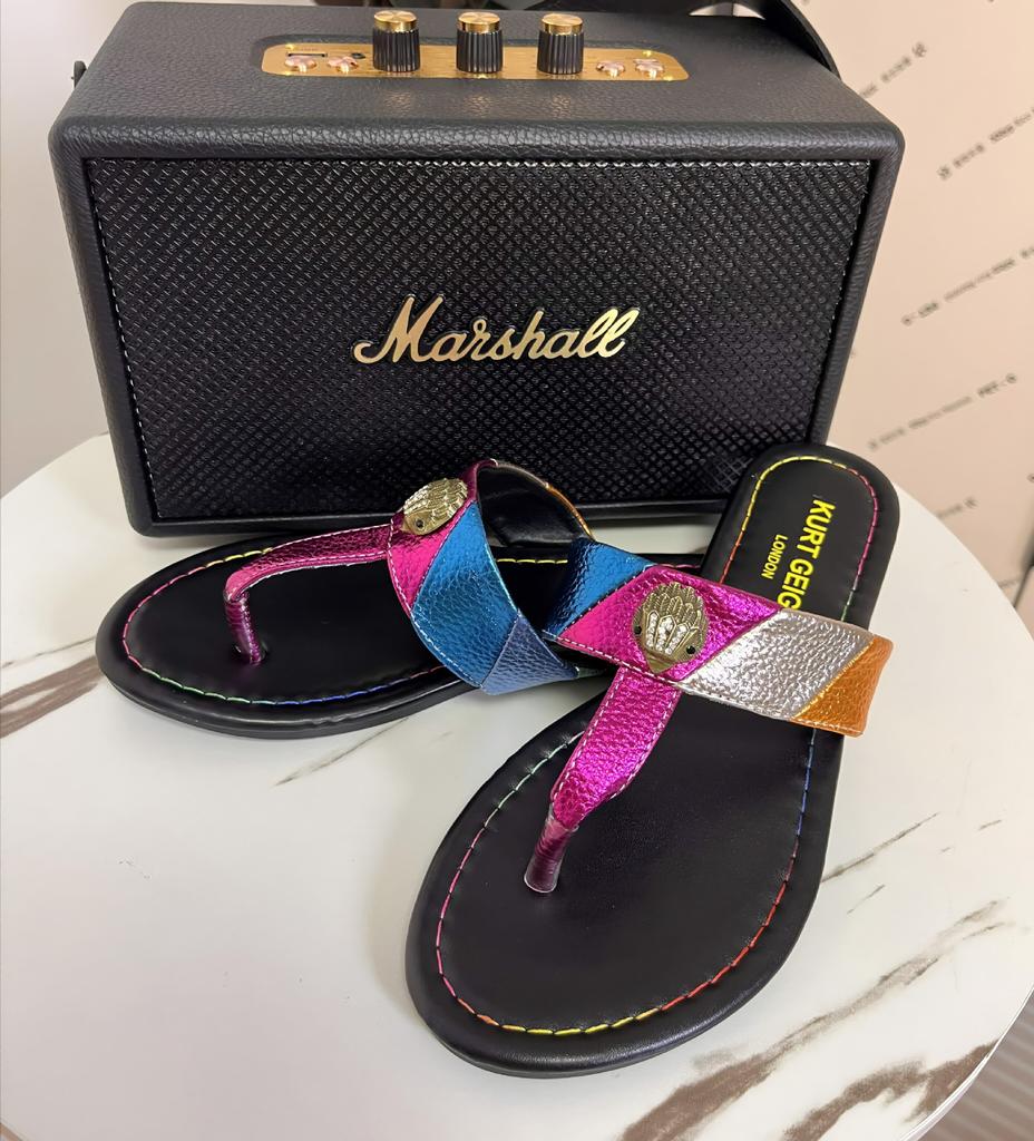 2025 New European and American Summer Large Size Foreign Trade Soft-bottom Slippers Wear Color One-word Eagle Head Thick-bottomed Cool Slippers Women