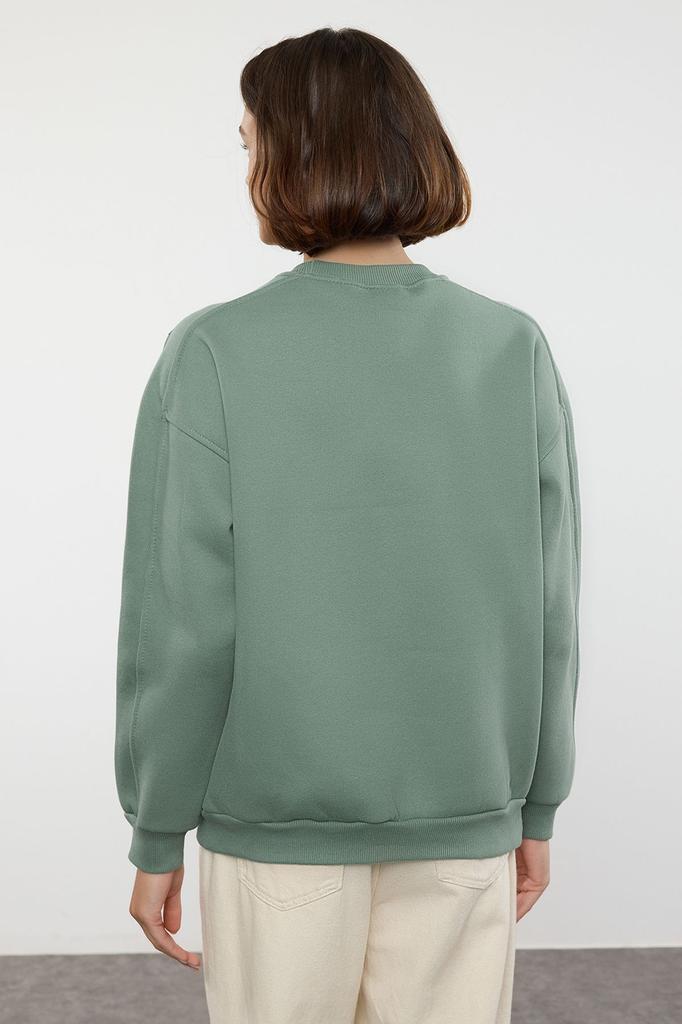 Women's Fashionable Stylish Sweatshirt Mint Oversize Wide Fit Pocket Thick Crew Neck Knitted Sweatshirt