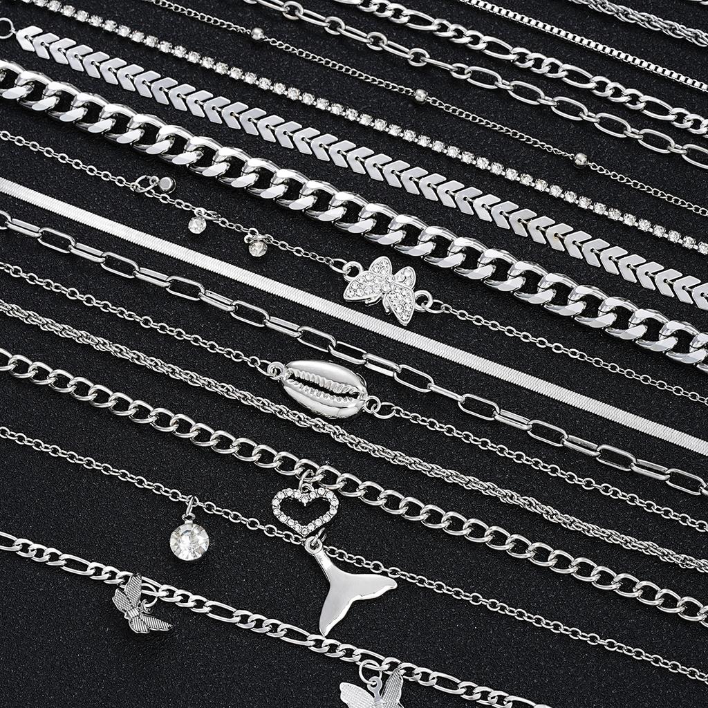 iF ME Элегантный набор из 17 золотых браслетов на щиколотку с подвесками в виде бабочки, сердца и ракушки, украшения для ног для женщин, идеальный подарок для отпуска