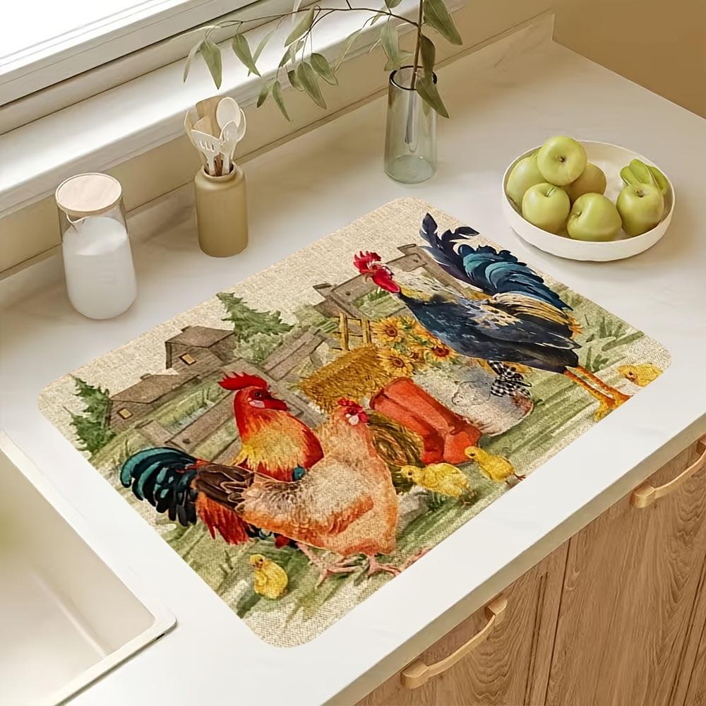 1 шт. резиновый коврик для сушки с ретро-принтом курицы для кофейни, ресторана, кухни, ковра, посуды, прочного диатомового грязевого коврика для стола, коврика для домашних животных, кофейной посуды