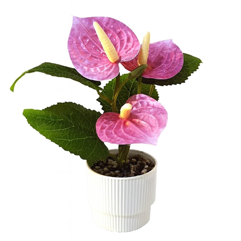 Multicolor Artificial Anthurium Bonsai Soft Rubber Real Touch Faux Red Palm Flowerpotted Photo Props Desktop Ornament