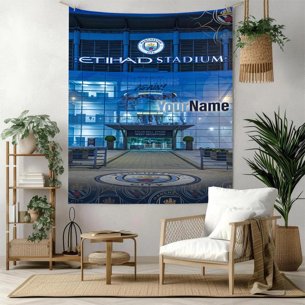 Manchester City Custom Your Name Wall Decor Tapestry Art For Pet Memorial Birthdaywedding Party Backdrop Family Gift