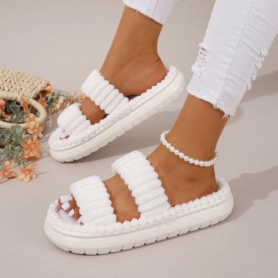 Женские домашние тапочки осень-зима с мехом, нескользящие повседневные домашние туфли на плоской подошве, однотонные женские шлепанцы, теплая обувь
