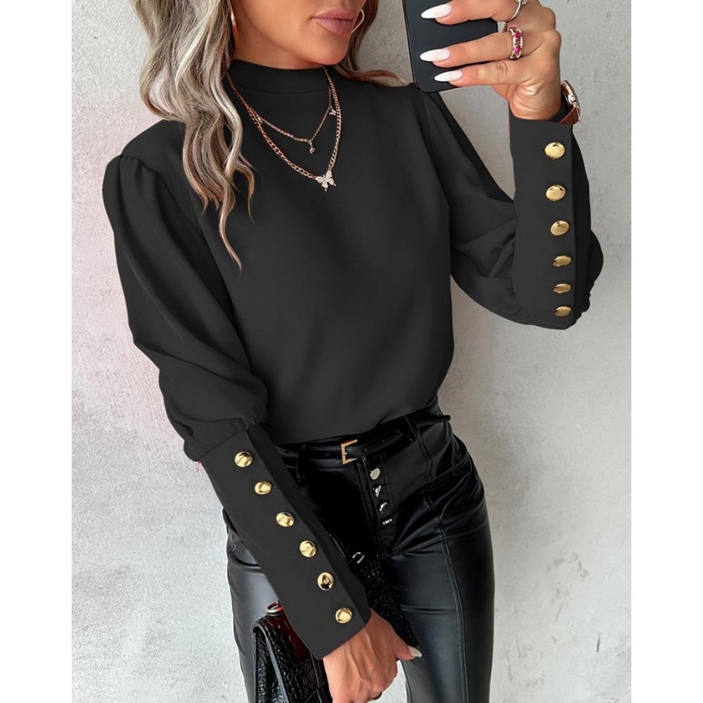 HNXC Женская мода повседневная осень-зима однотонный принт длинный рукав полуводолазка блузки и рубашки