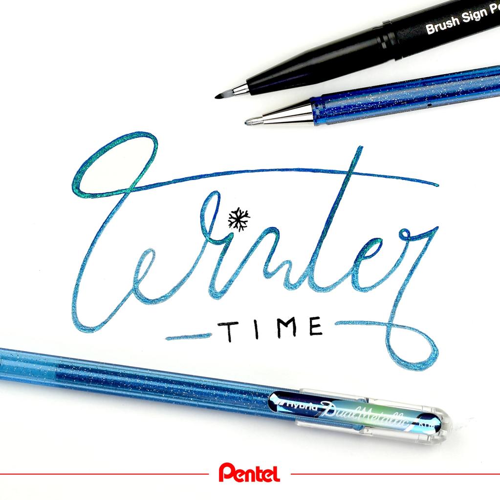 Гелевая ручка-роллер Pentel Hybrid Dual Metallic с жидкими чернилами, сверкающие металлические цвета YK110/8-M - набор из 8 штук,