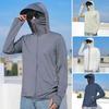 Men Summer Sun Protection Clothing Hooded Drawstring Long Sleeve UV Protection Coat Solid Color Zipper Placket Anti-UV