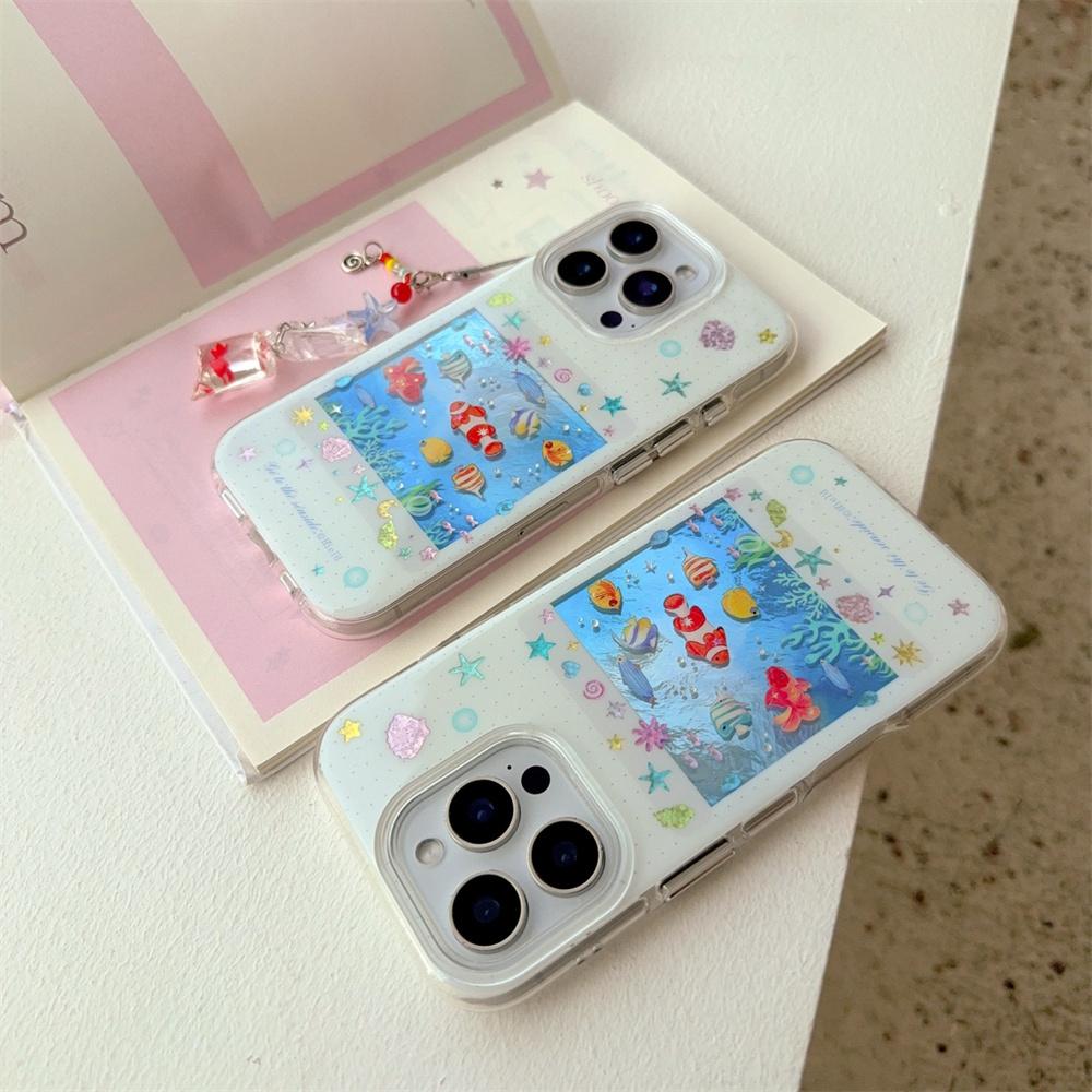 Корейский INS милый чехол для телефона с морскими рыбками для iPhone 13 14 15 16 Pro Max Fundas с брелоком кавайный милый защитный чехол Для 15 pro