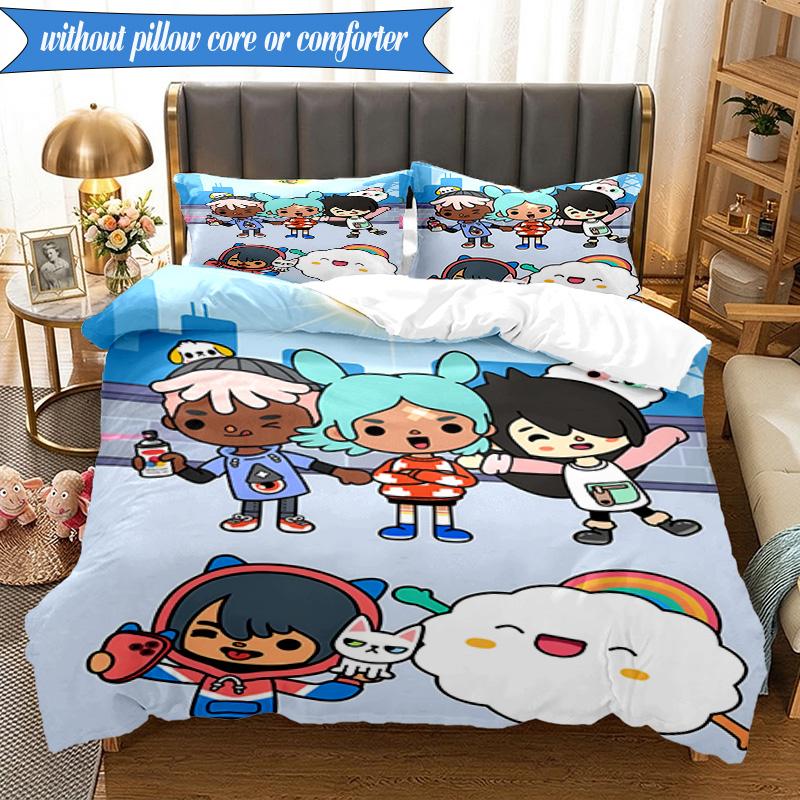 3PCS Vibrant World Of Toca Life Bedding Set 2D Printing (Includes 1 Duvet Cover + 2 Pillowcases Coreless), Bedroom decor,Fan gift