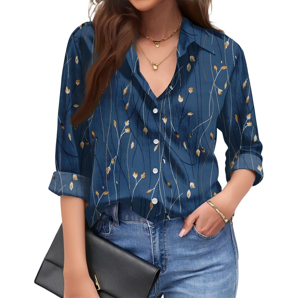 Женская модная повседневная свободная рубашка с длинным рукавом и цветочным принтом
