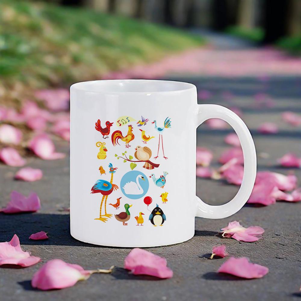 Various Birds Pattern Beer Mug Owl Themed Coffee Mugs Drinkware for Milk Juice Soup Cute Gift for Classmate Coworker Ceramic Cup