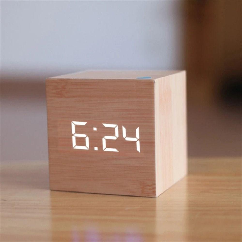 Retro Glow Clock Wood Desk Clock Decoration Supplies Digital LED Alarm Clock Home