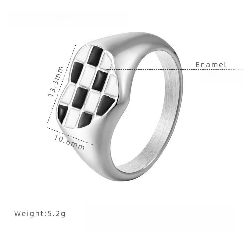 Love Enamel Checkerboard Ring Women's Niche Fashion High-end Finger Ring, Titanium Steel Electroplating Design Sense