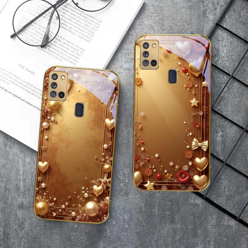 Золотая лента и бант Для Samsung A 31 32 A33 A34 35 14 A15 13 16 25 26 50 52 53 54 55 56 70 71 72 73 Золотой стеклянный чехол для телефона