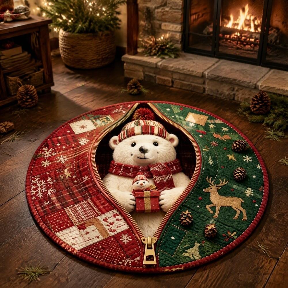 2D Flat Printed 3D Illusion Rug Santa Claus Xmas Home Decor Round Vortex Carpet Indoor