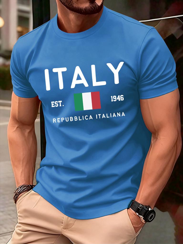 Италия Repubblica Italiana Печатные Футболки Мужская Мода Футболка с О-образным Вырезом Хлопок Свободная Одежда Мужская Универсальная Повседневная Уличная Одежда