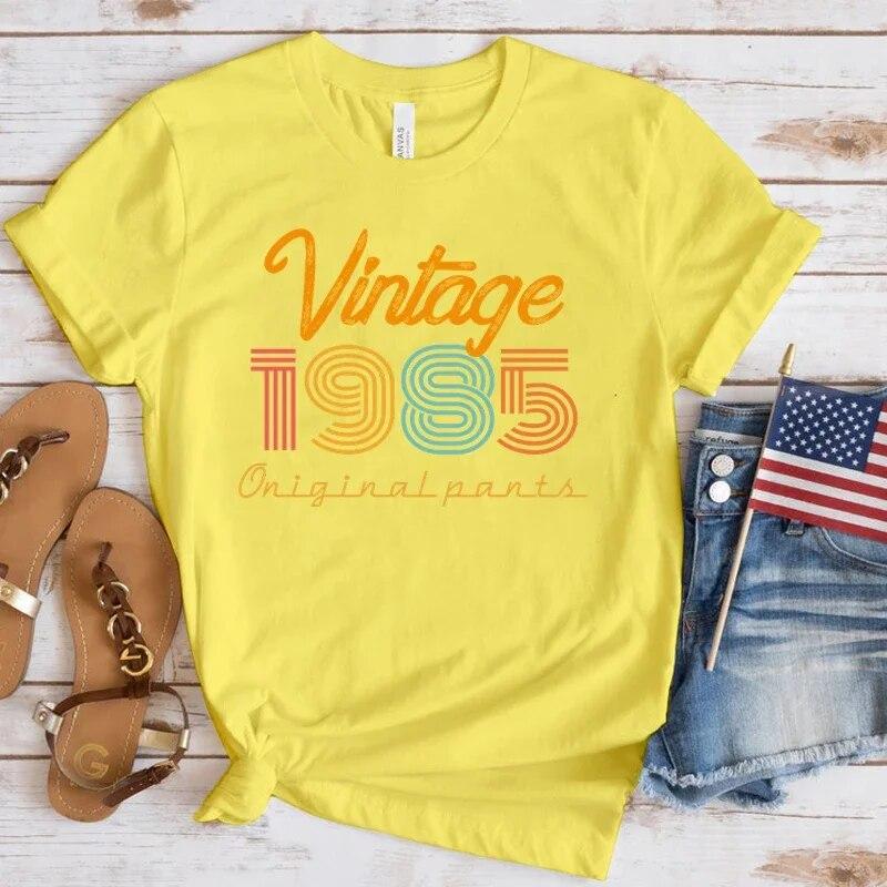 (Premium T-shirt)New Hot Vintage 1985 T-Shirts Fashion Women Girls Summer Tee Shirt Casual Short Sleeve Round Neck Tops T-Shirts