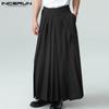 Spring Fashion Men High Waist Culotte Pleated Long Pants Cropped Wide Leg Slacks Solid Casual Maxi Trouser Plus Size