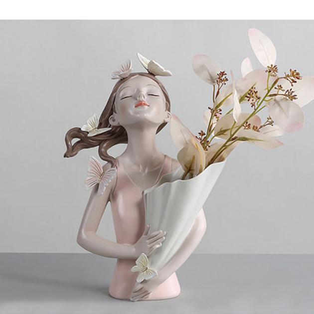Girl Resin Sculpture Character Model Vase Modern Home Decor Living Room Bedroom Countertop Vase Gift Nordic Decor Home